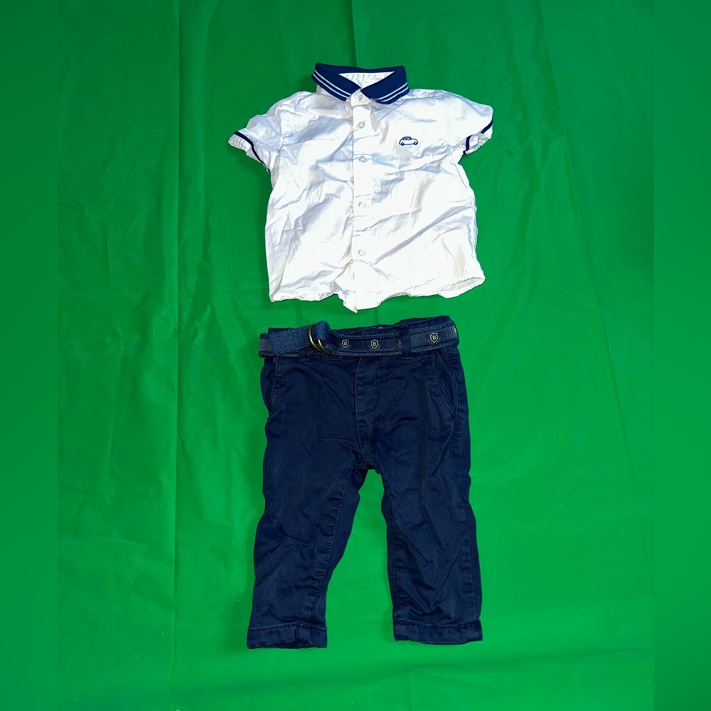 Mayoral White and Navy Kids Shirt and Pants Set Sz 6m